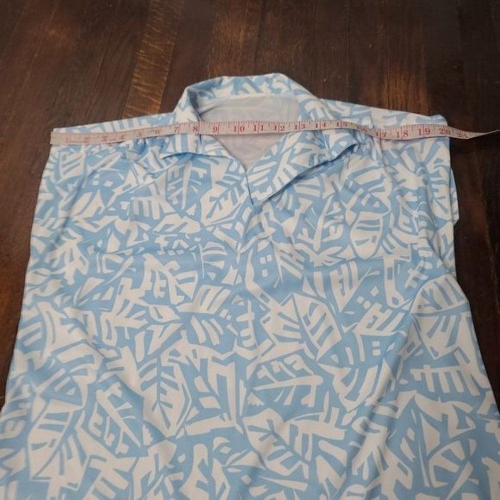 Vintage 70s Mod Light Blue White Retro Pattern Shirt - Picture 6 of 9